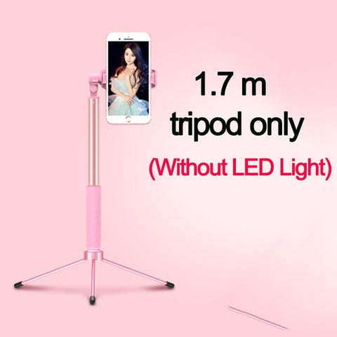 1.7m Extendable live Tripod Selfie Stick Support  LED Ring light Stand 4 in 1 With Phone Mount for iPhone X 8 Android SmartPhone