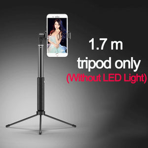 1.7m Extendable live Tripod Selfie Stick Support  LED Ring light Stand 4 in 1 With Phone Mount for iPhone X 8 Android SmartPhone