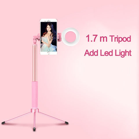 1.7m Extendable live Tripod Selfie Stick Support  LED Ring light Stand 4 in 1 With Phone Mount for iPhone X 8 Android SmartPhone