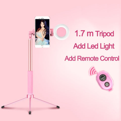 1.7m Extendable live Tripod Selfie Stick Support  LED Ring light Stand 4 in 1 With Phone Mount for iPhone X 8 Android SmartPhone