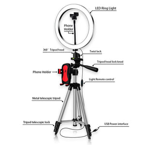 hot Tripod Phone Holder Clip Led Ring Light Camera Photography Annular Lamp Studio Ringlight For Youtube Makeup Phone Selfie