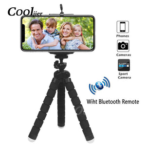 COOLJIER Flexible Sponge Octopus Mini Tripod With Bluetooth Remote Shutter For iPhone mini Camera Tripod Phone Holder clip stand