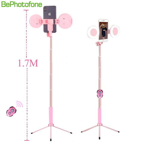 1.7m Extendable live Tripod Selfie Stick Support LED Ring light Stand 4 in 1 With Phone Mount for iPhone X 8 Android SmartPhone