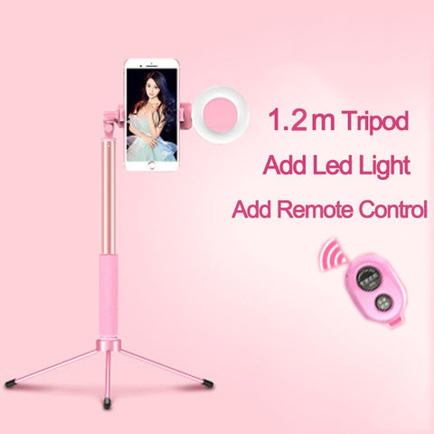 1.7m Extendable live Tripod Selfie Stick Support LED Ring light Stand 4 in 1 With Phone Mount for iPhone X 8 Android SmartPhone