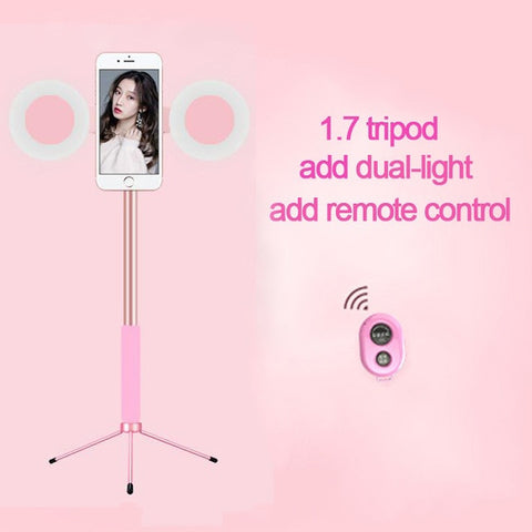 1.7m Extendable live Tripod Selfie Stick Support LED Ring light Stand 4 in 1 With Phone Mount for iPhone X 8 Android SmartPhone