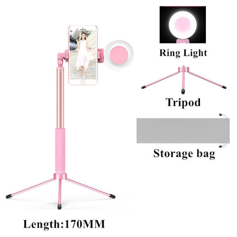 Selfie Stick LED Ring light Extendable live Tripod 1.7m Stand 4 in 1 With Monopod Phone Mount for iPhone X 8 Android smartphone