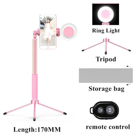 Selfie Stick LED Ring light Extendable live Tripod 1.7m Stand 4 in 1 With Monopod Phone Mount for iPhone X 8 Android smartphone